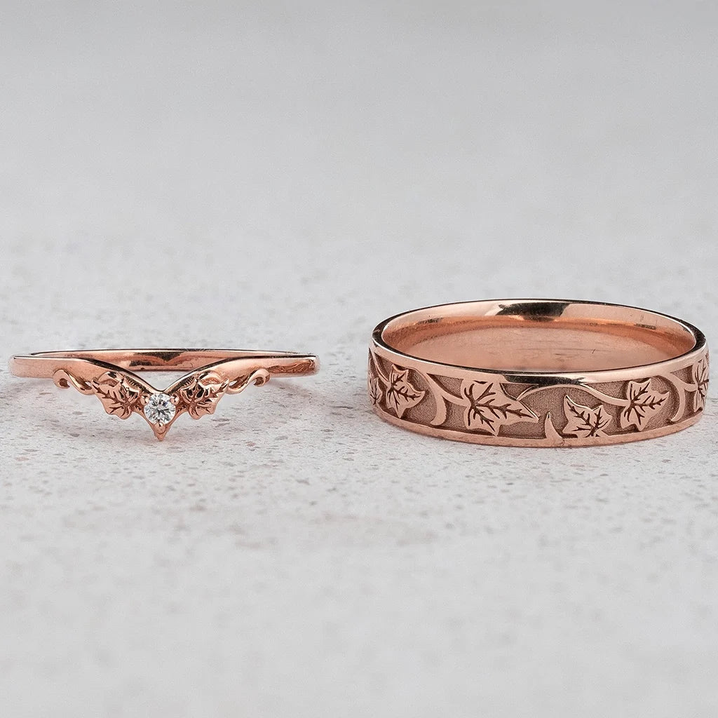 Sylvie’s Wedding Pair | His Ivy Band & Her Diamond Ring