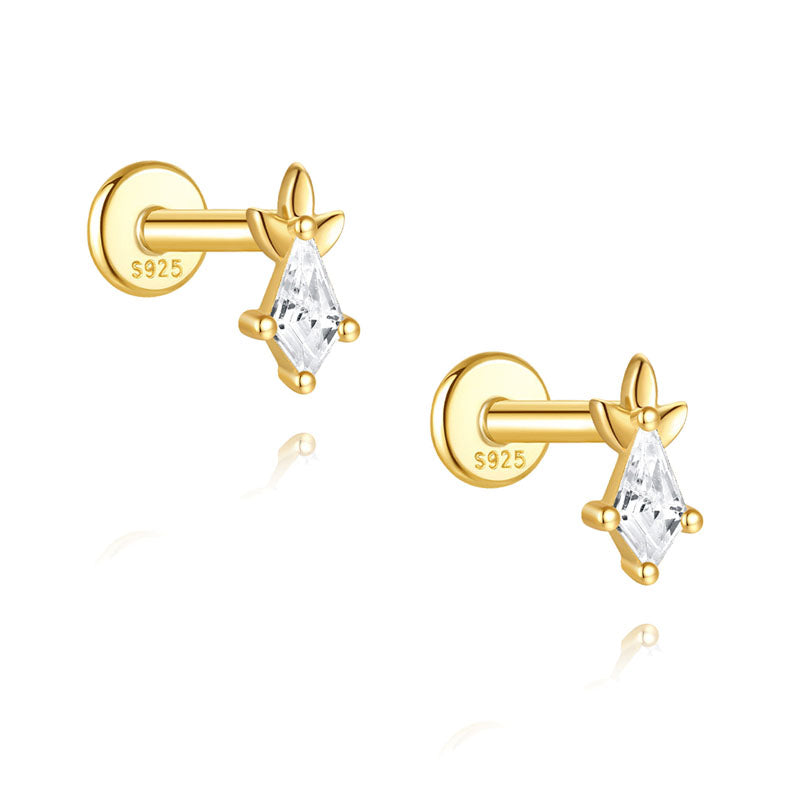 S925 Sterling Silver Gold Plated Marquise CZ Star Flat Back Cartilage Earring