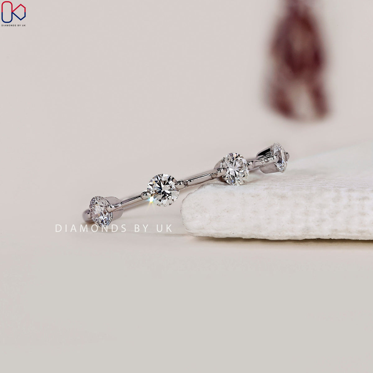 Distance Pave Round Diamond White Gold Wedding Band