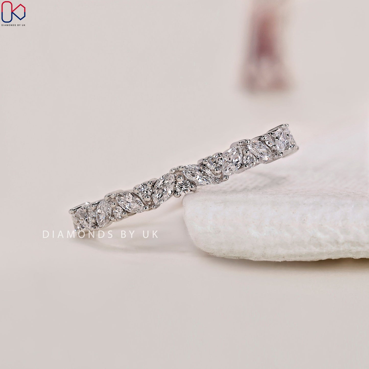Half Eternity Wedding Band - Marquise And Round Diamond