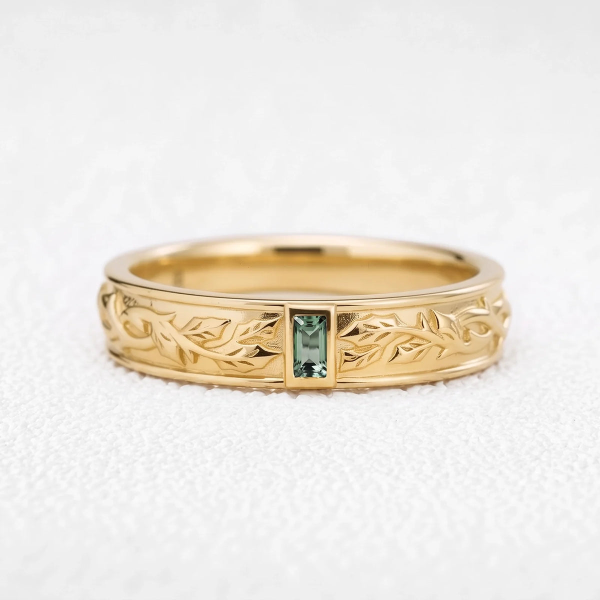 Clarissa’s Constellation | Pear Moss Agate & Green Sapphire Couple Ring Set