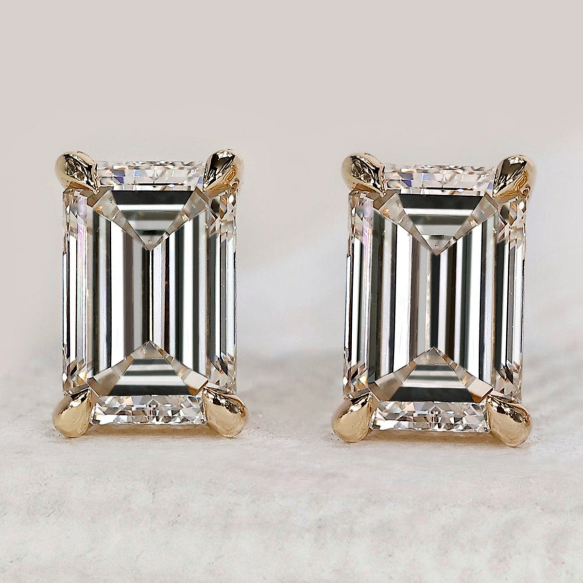 Yellow Gold Emerald Cut Diamond Earrings