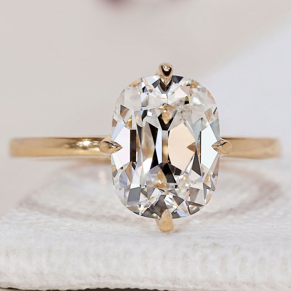 Old Mine Cut Elongated Cushion Cut Diamond Ring