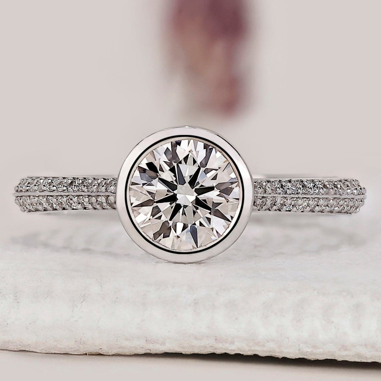 Round Cut Diamond Bezel Set Engagement Ring