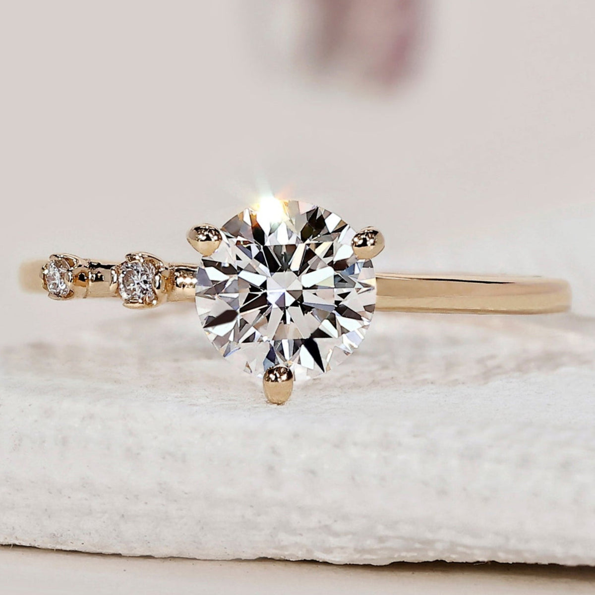 Round Diamond 3 Stone Engagement Ring
