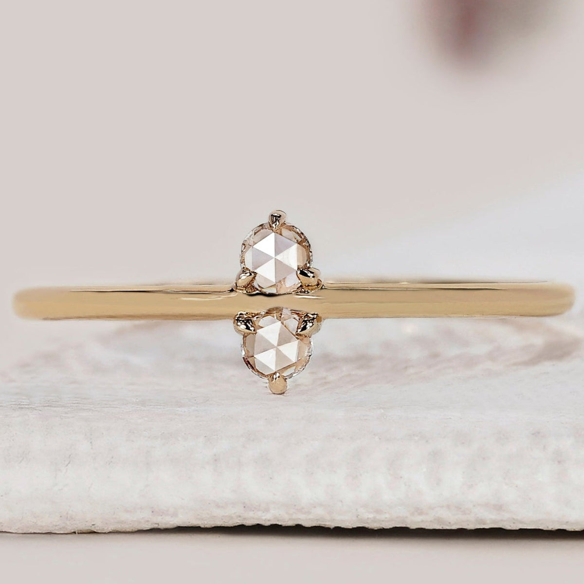 Round Rose Cut Two Stone Engagement Ring