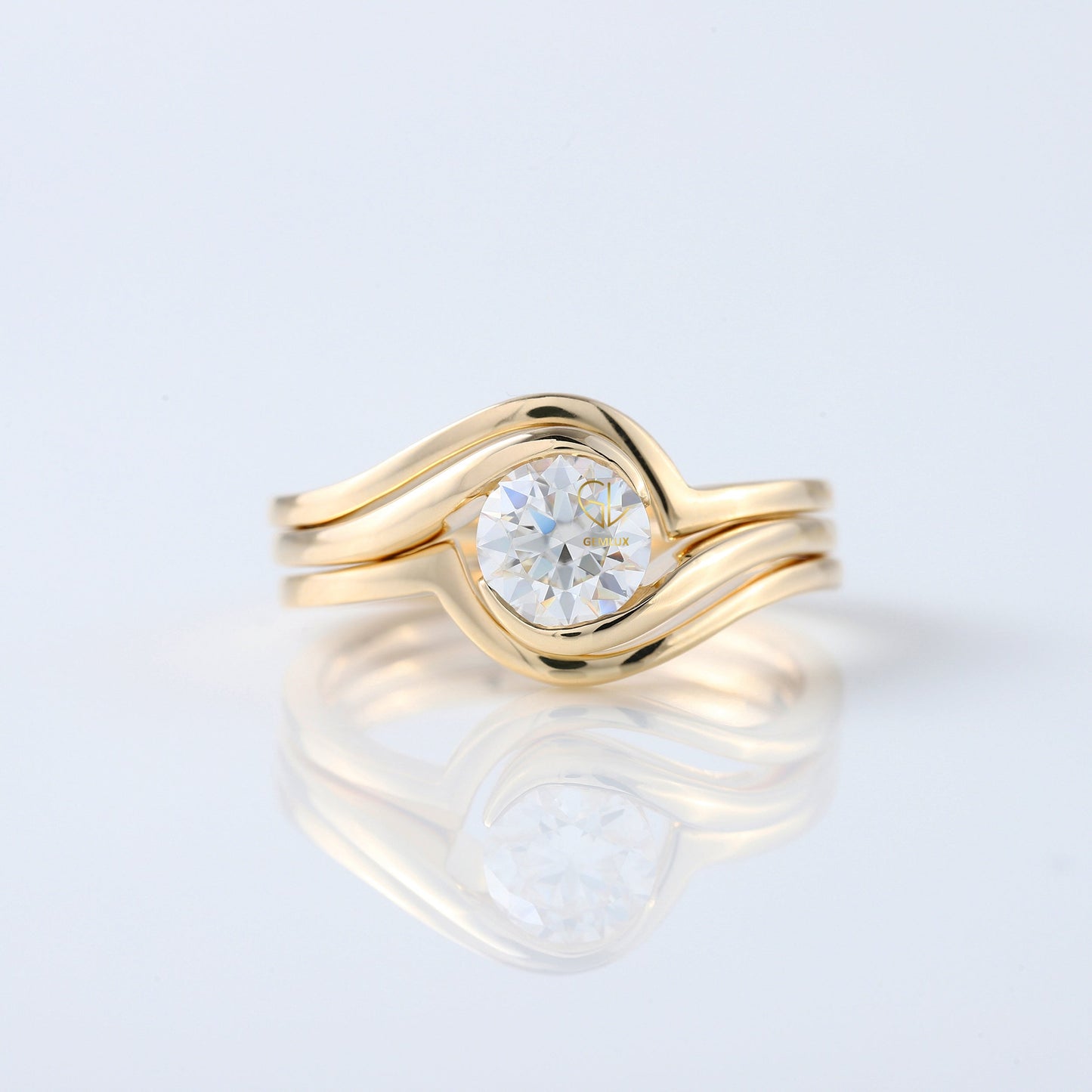 1 Ct Round Cut Lab Grown Diamond Solitaire Bypass Trio Ring Set