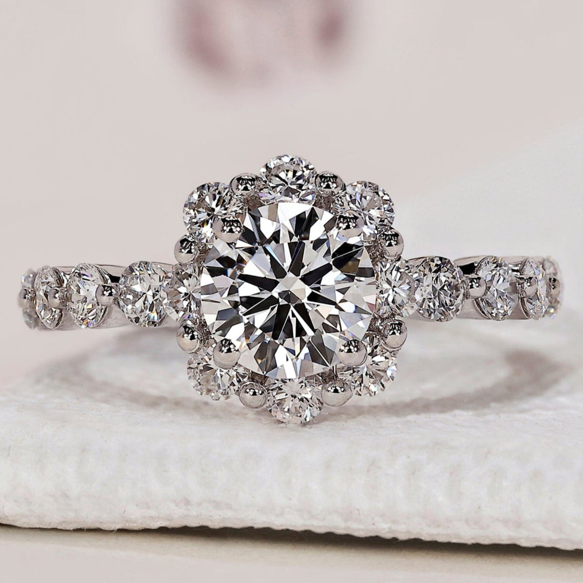 Round Diamond White Gold Halo Ring