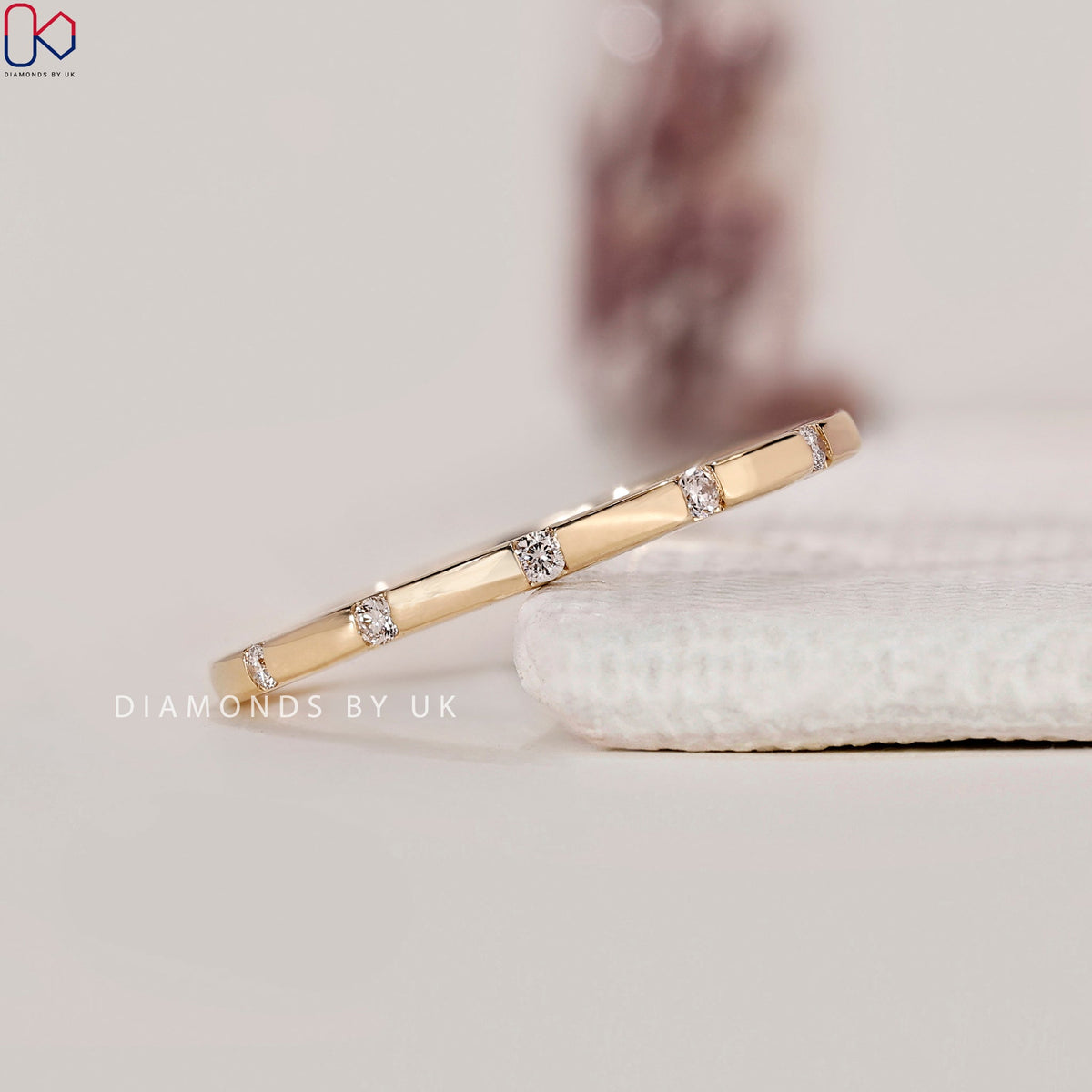 Round Diamond Wedding Band With Gypsy Setting