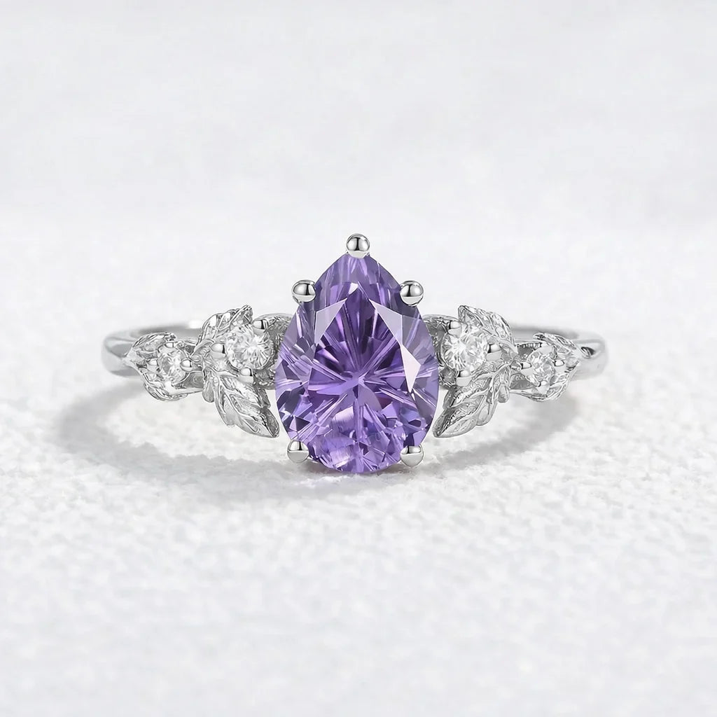 Daisy Promise｜1.5CT Pear Shaped Purple Sapphire Engagement Ring