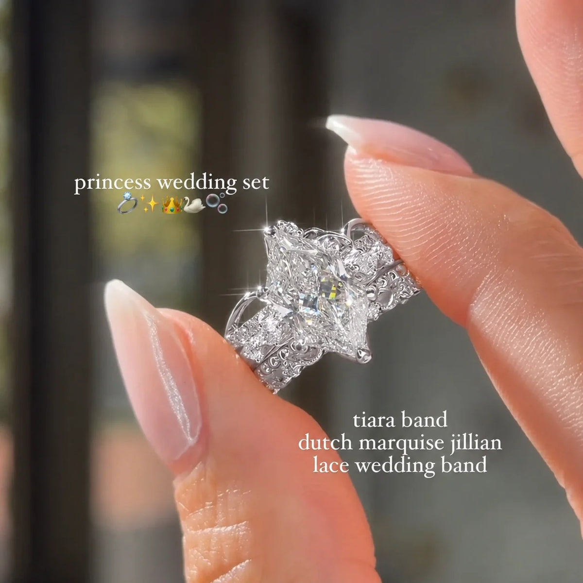 Exquisite 3.0ct Marquise Cut Jillian Lace 3PC Wedding Ring Set in Sterling Silver