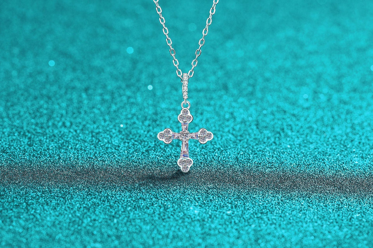 Dainty Moissanite Cross Pendant Necklace - 925 Sterling Silver Brilliant Cut Faith Jewelry for Women