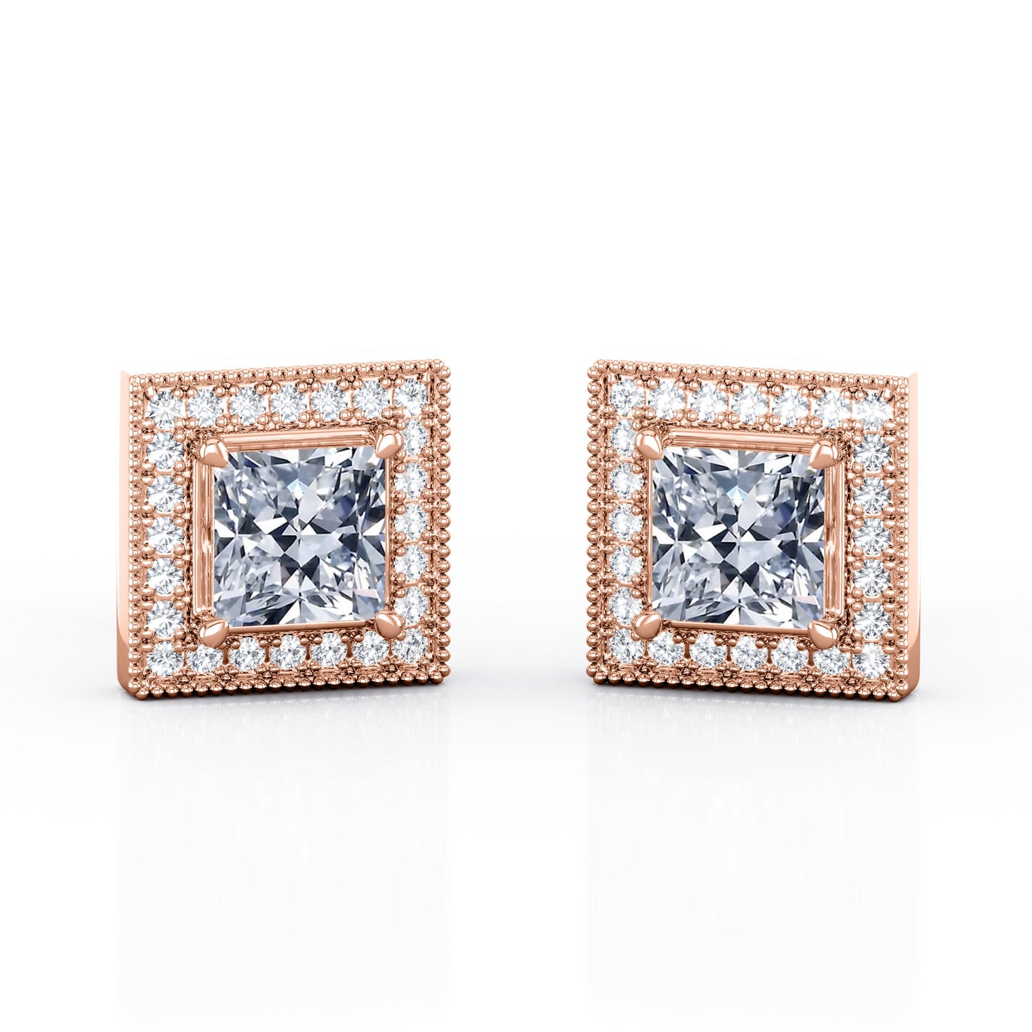 Milgrain Set Moissanite and Diamond Stud Earrings