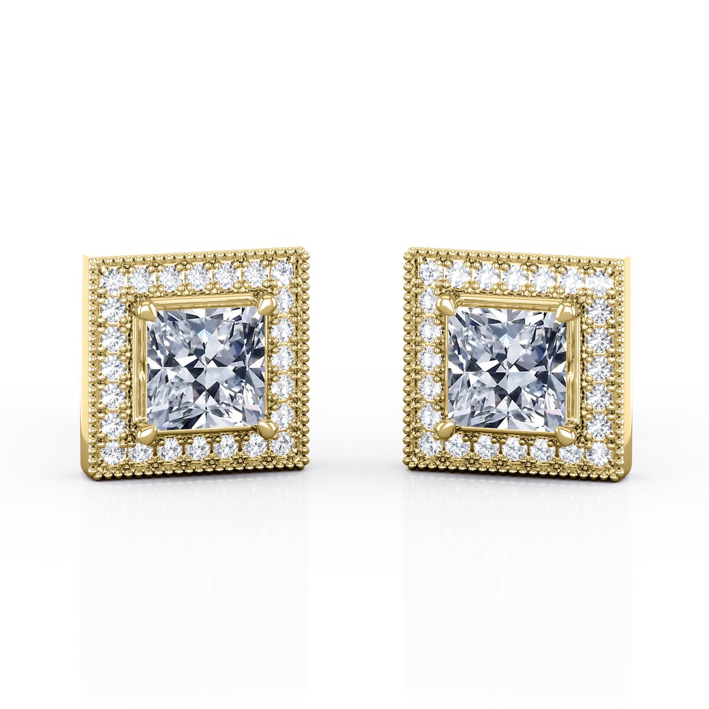 Milgrain Set Moissanite and Diamond Stud Earrings