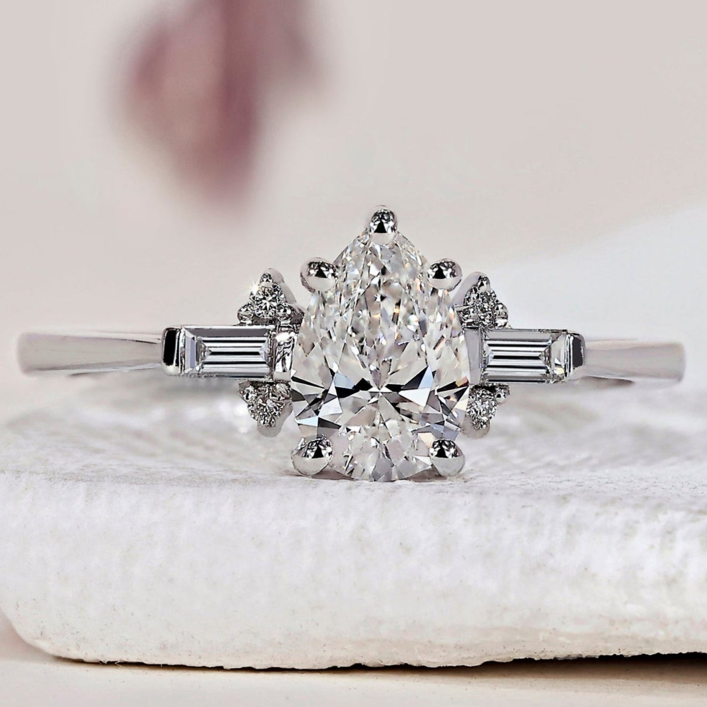 White Gold Tear Drop Diamond Ring