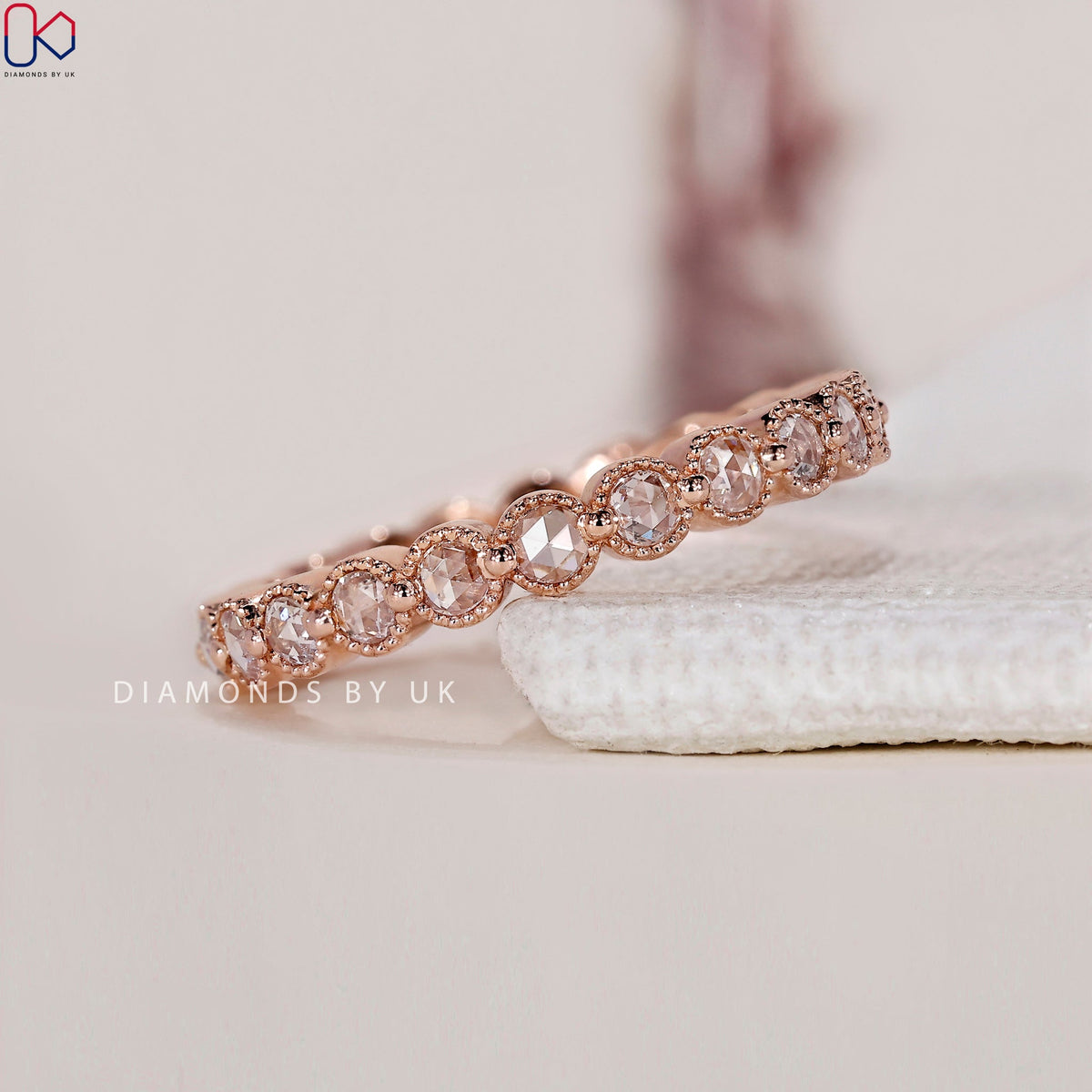 Rose Gold Wedding Band In Round Rose Cut