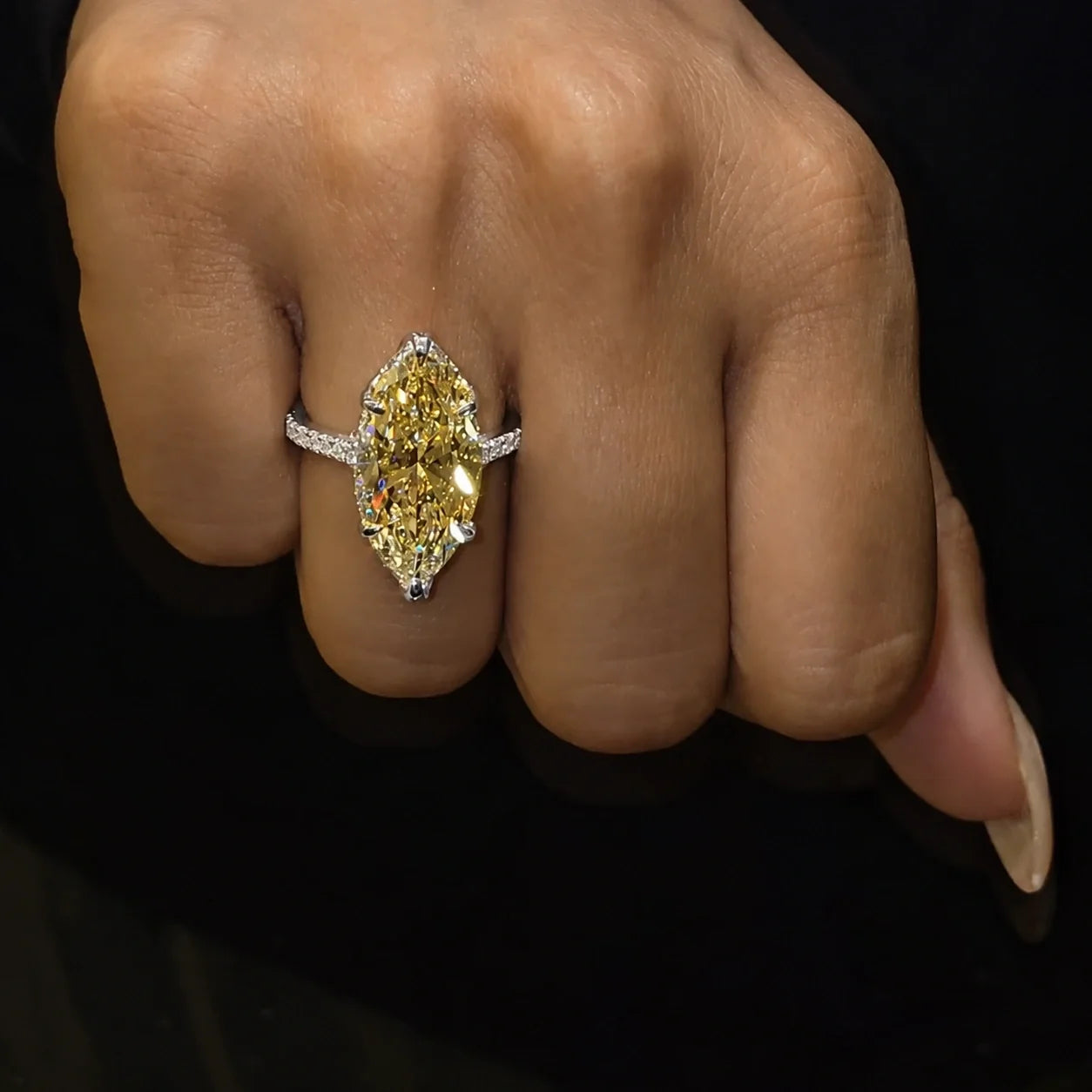 Majestic 8.0ct Marquise Cut Yellow Stone Pave Engagement Ring