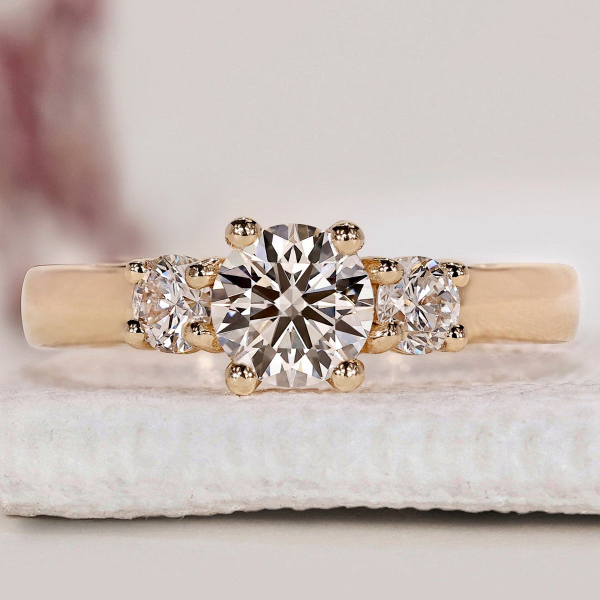 Yellow Gold Three Stone Round Diamond Ring