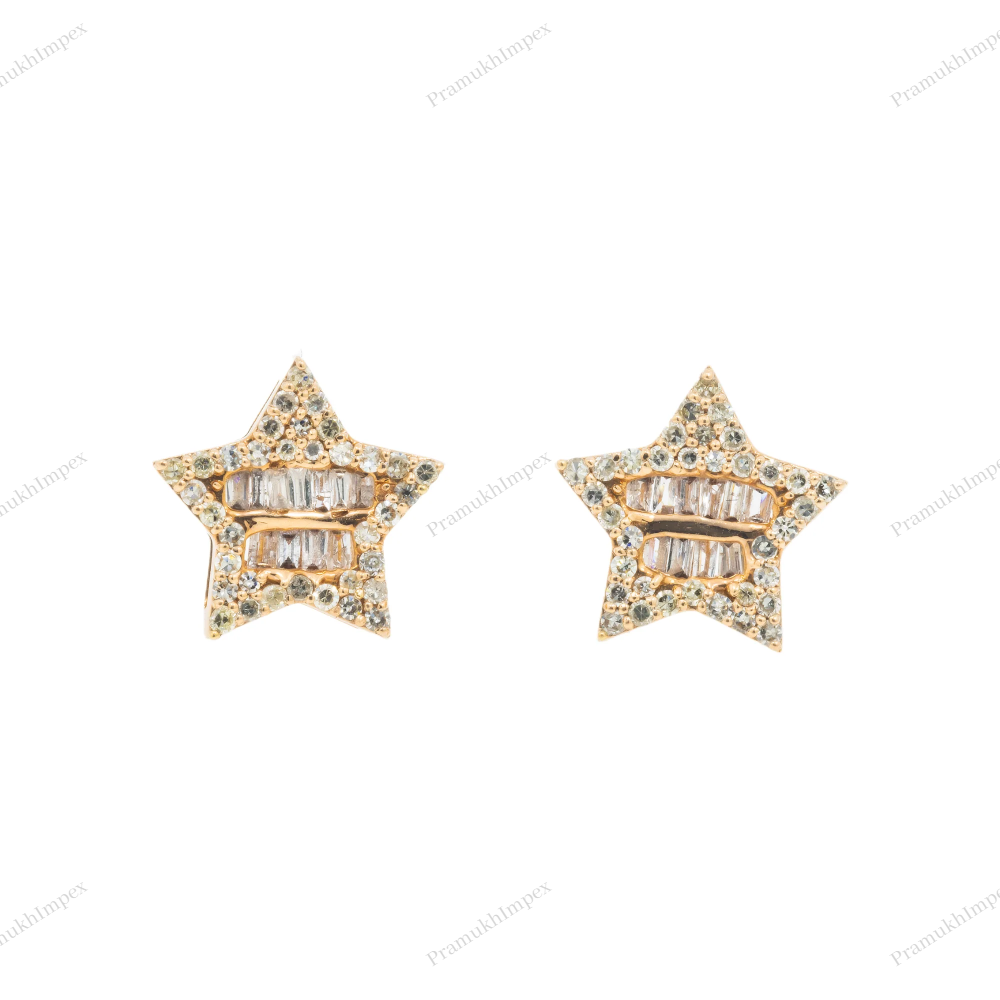 Baguette and Round Moissanite Diamond Star Earring