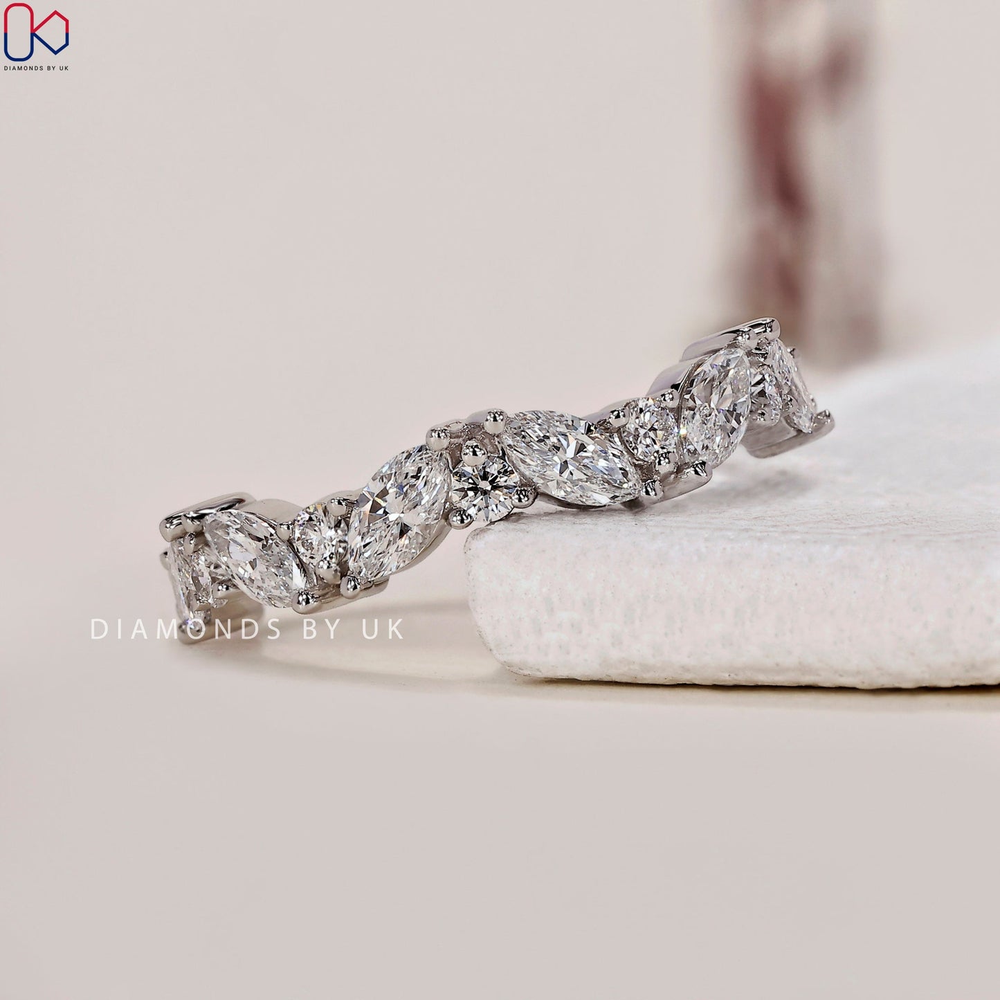 Zig Zag Wedding Band – Marquise and Round Diamonds