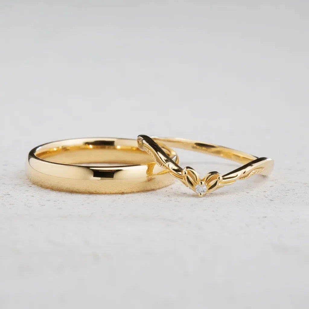 Harmony Duet | Curved Diamond & Classic Band Couple Wedding Set