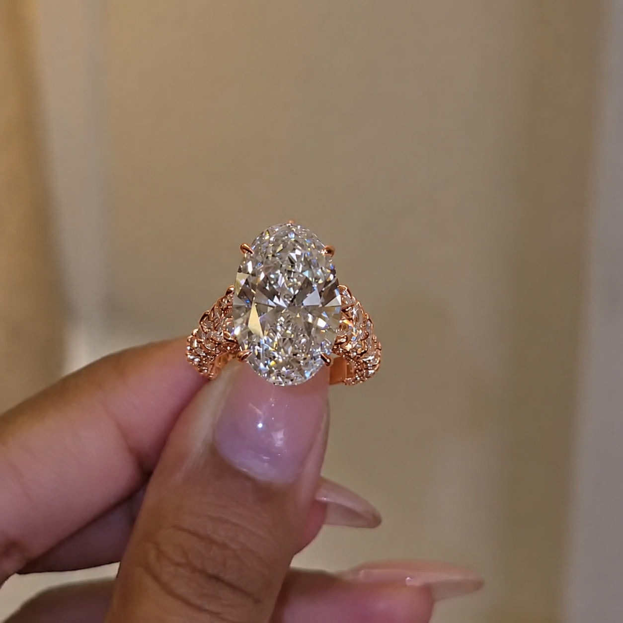 Glamorous Three-Stone Hidden Halo Oval Cut 10.0ct Engagement Ring