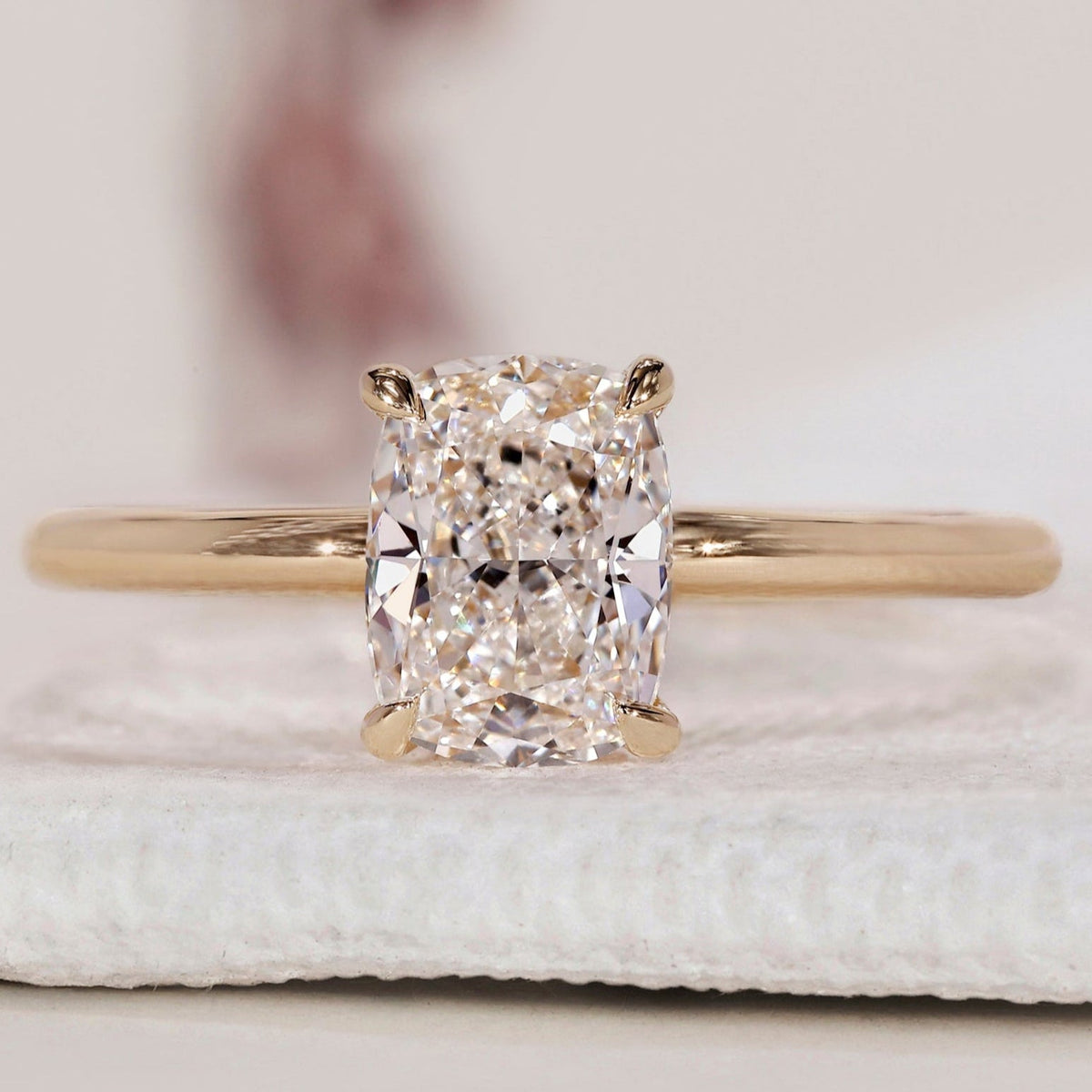 Elongated Cushion Cut Diamond Ring - Solitaire Setting