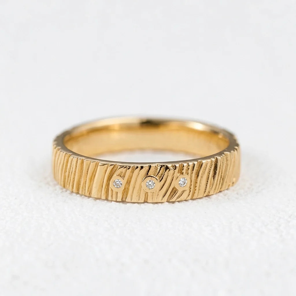 Orion's Grain | Wood Texture Diamond Band