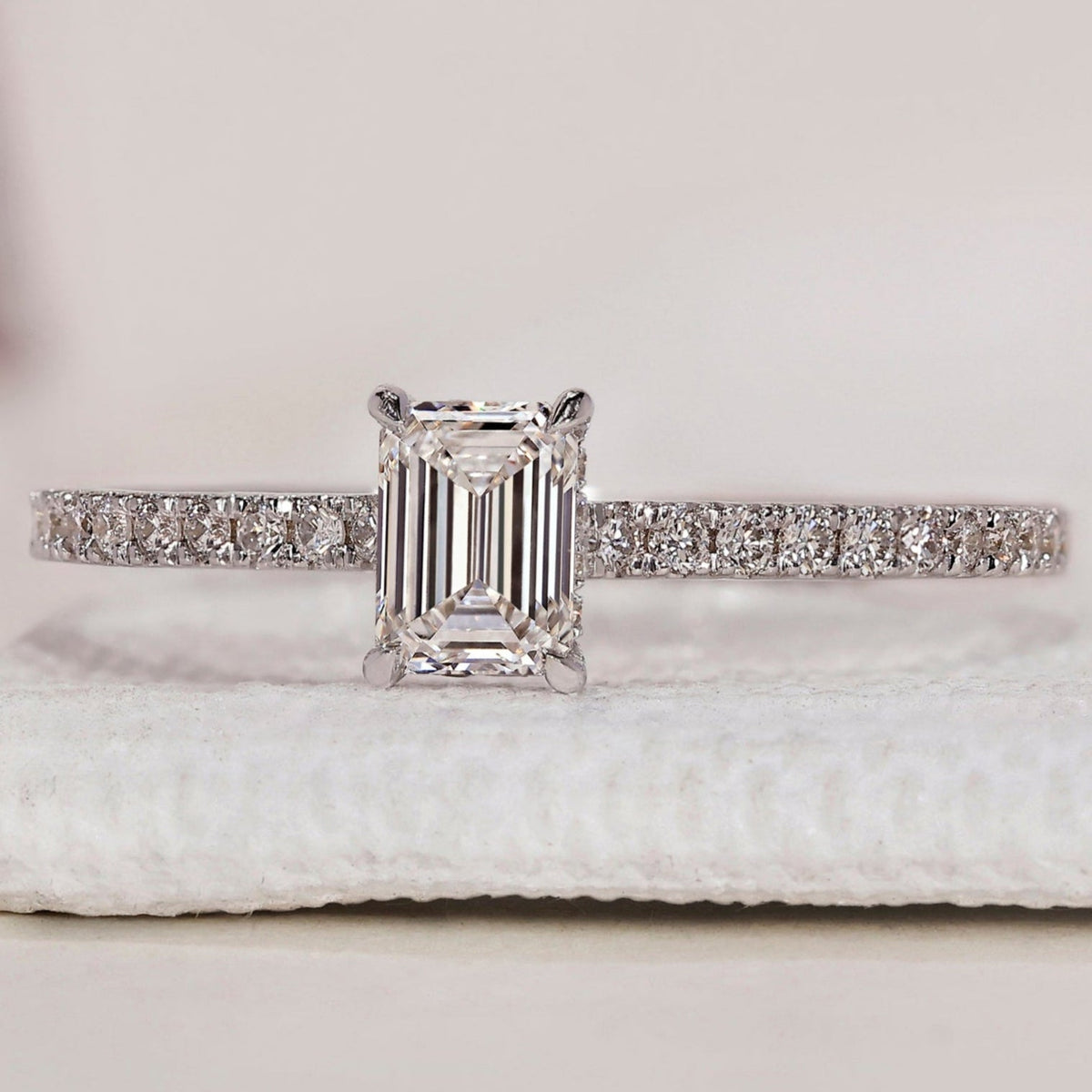 Emerald Cut Engagement Ring - Hidden Halo