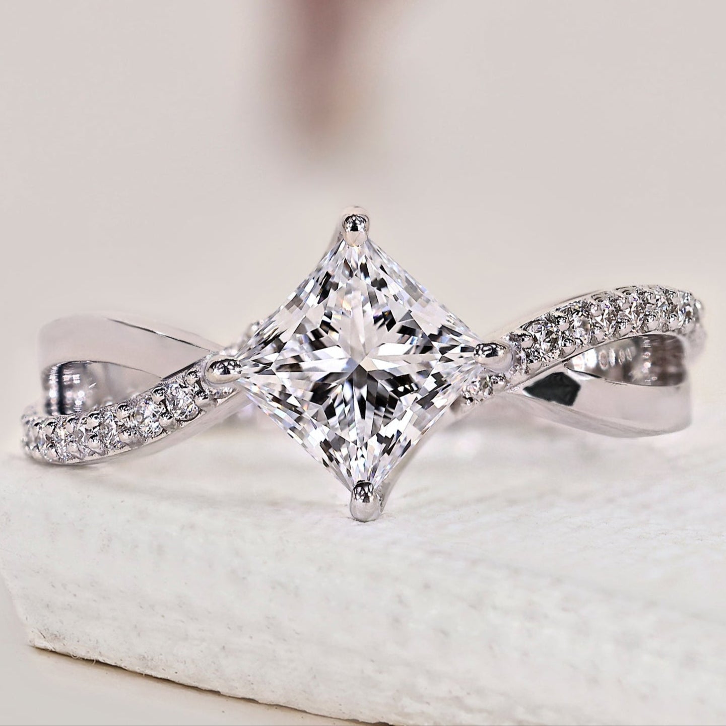Twisted Pave Princess Cut Diamond Ring