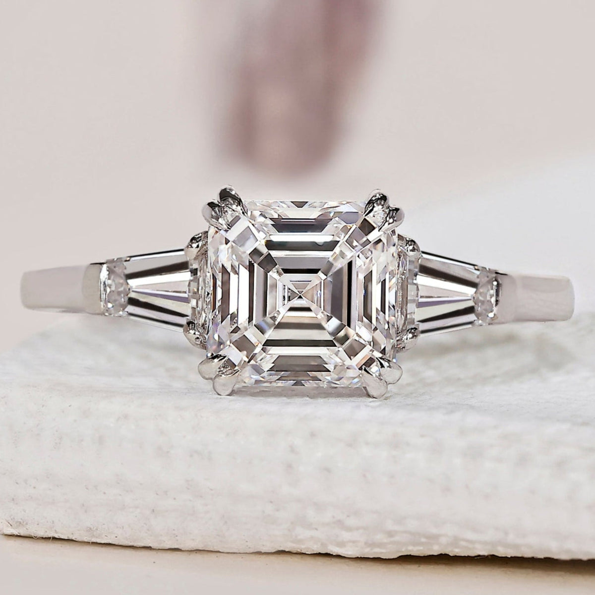 Asscher Cut Diamond Ring In White Gold
