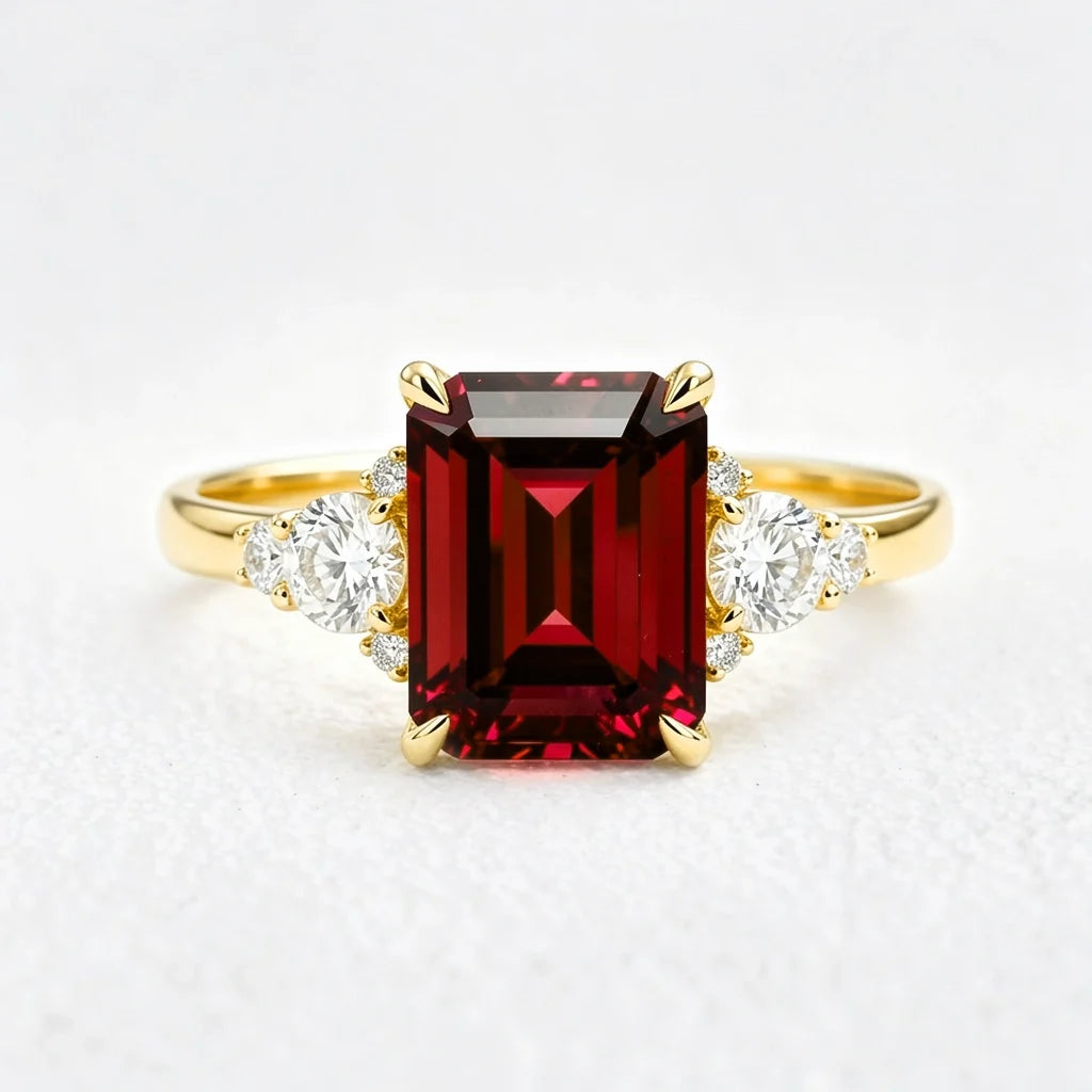Scarlett’s Crimson | 2CT Emerald Cut Ruby Engagement Ring
