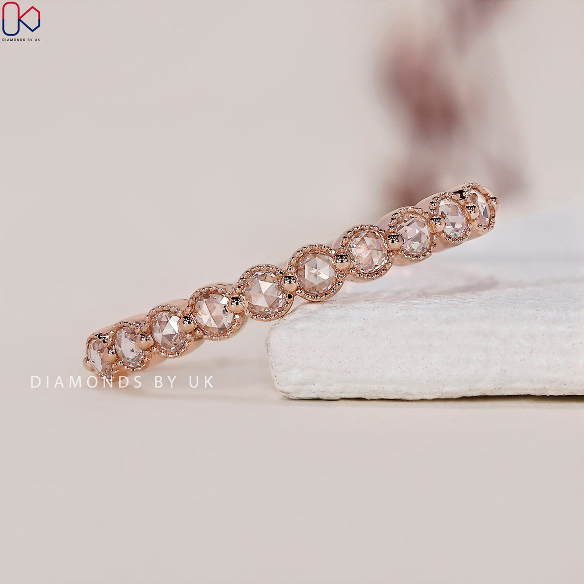 Round Rose Cut Diamond In Rose Gold Ring