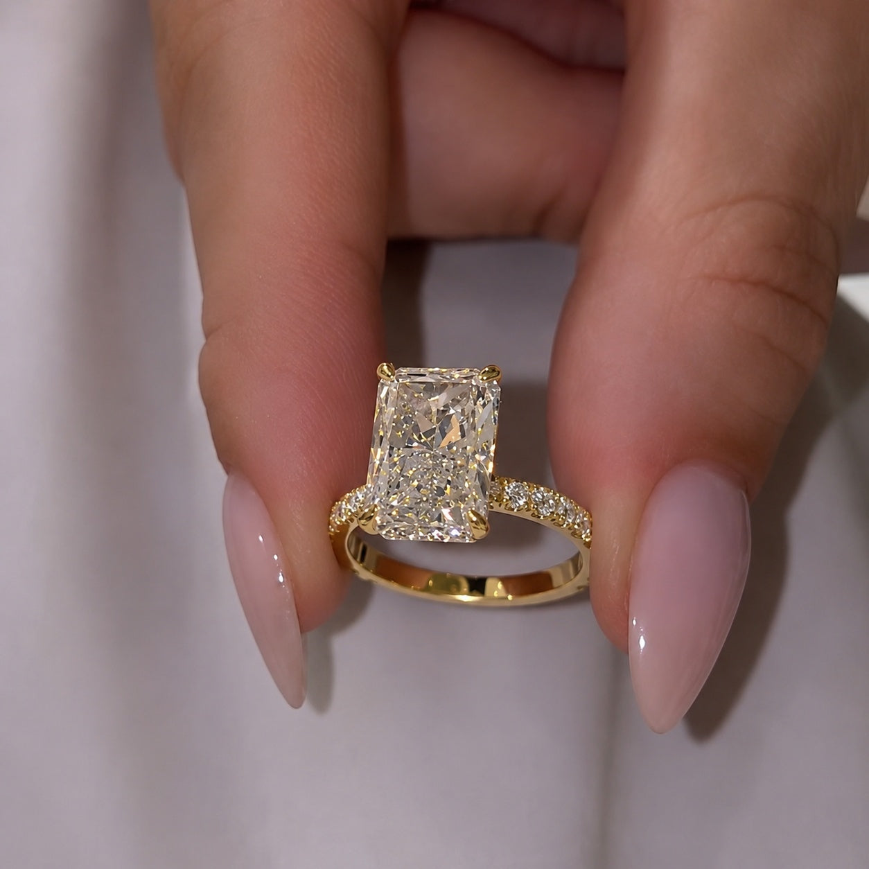 Timeless Pave Elongated Radiant Cut 5.0ct Engagement Ring In Sterling Silver