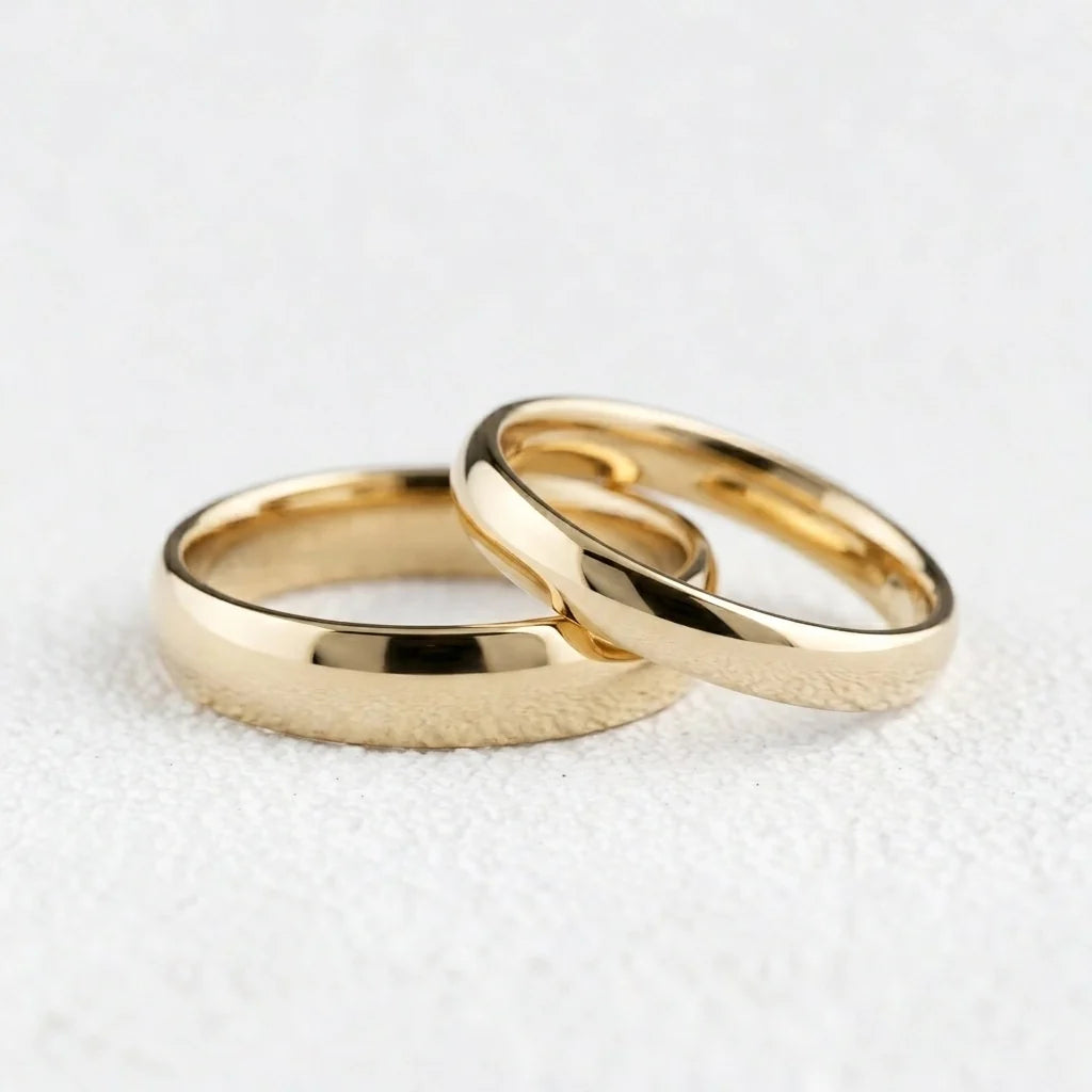 The Mirrored Pair – Polished Arc Wedding Bands in Solid Gold