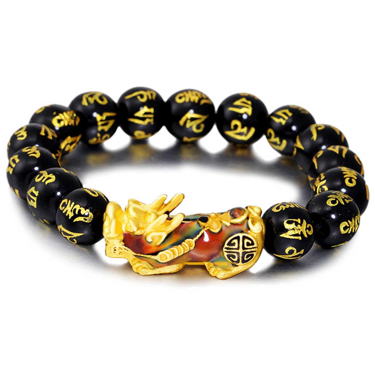 Pixiu Mani Mantra Black Obsidian Abundance Bracelet