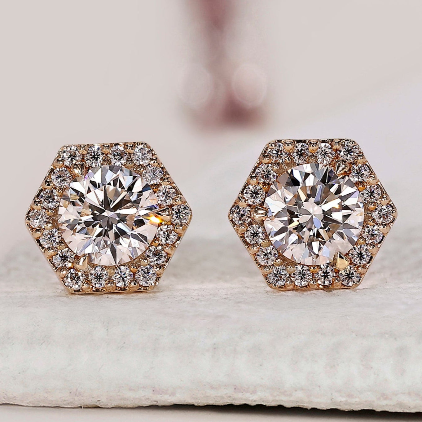 Round Diamond Halo Stud Earrings