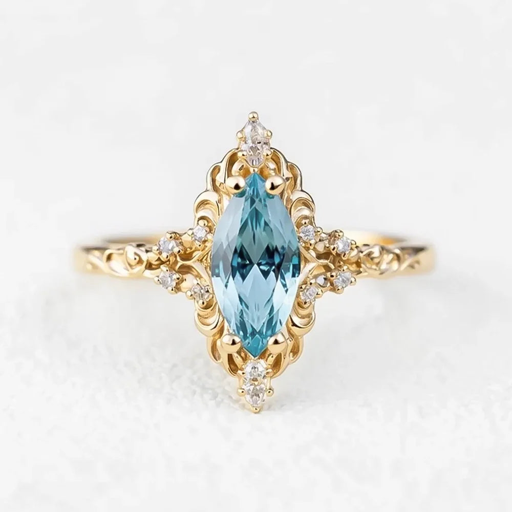 Aurora’s Filigree | Marquise Aquamarine Engagement Ring