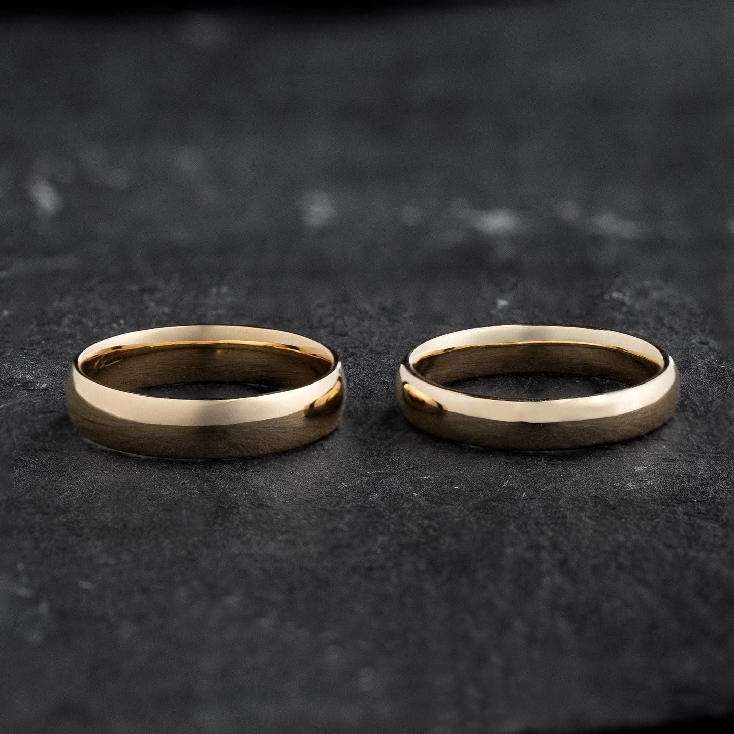 The Mirrored Pair – Polished Arc Wedding Bands in Solid Gold
