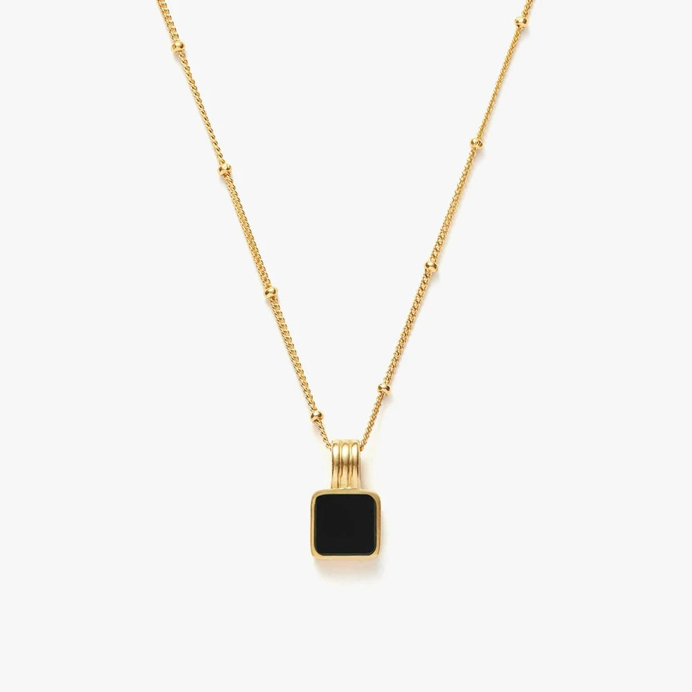 18K Gold Vermeil Square Onyx Necklace