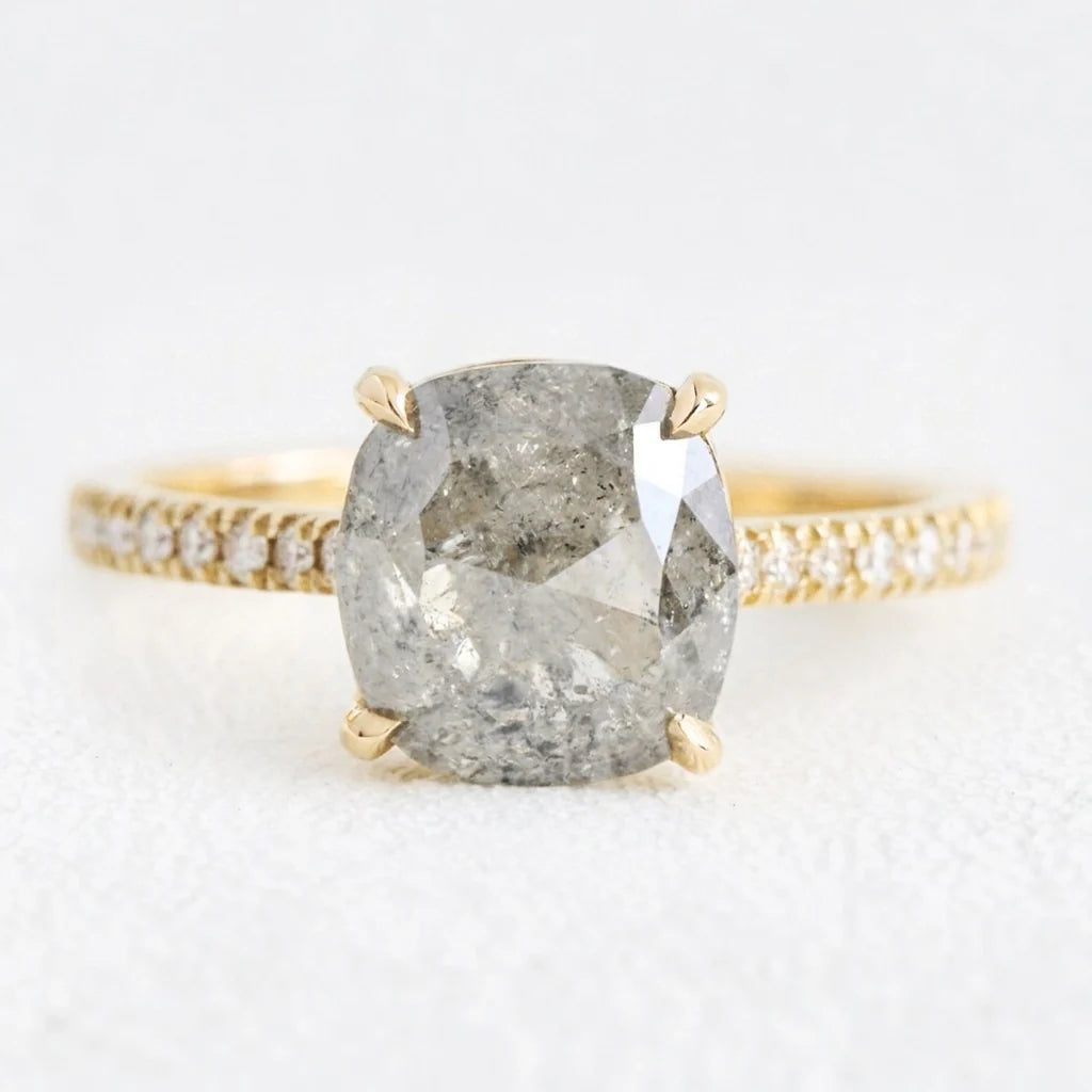 Astrid’s Stardust | 2CT Cushion Salt & Pepper Diamond Pavé Engagement Ring