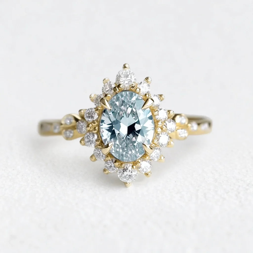 Theia’s Tide | Oval Aquamarine Halo Engagement Ring