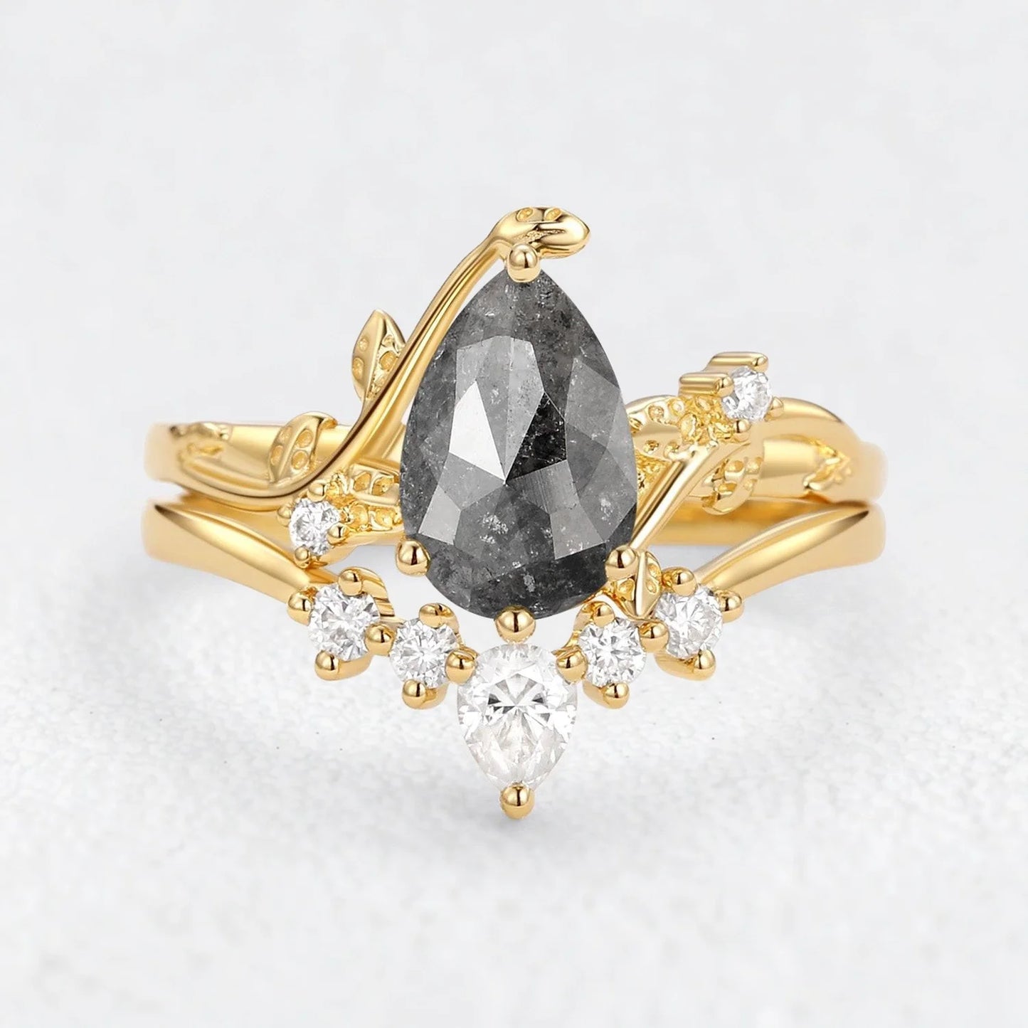 Seraphina’s Stardust | 1.5CT Pear Salt & Pepper Diamond Bridal Duo