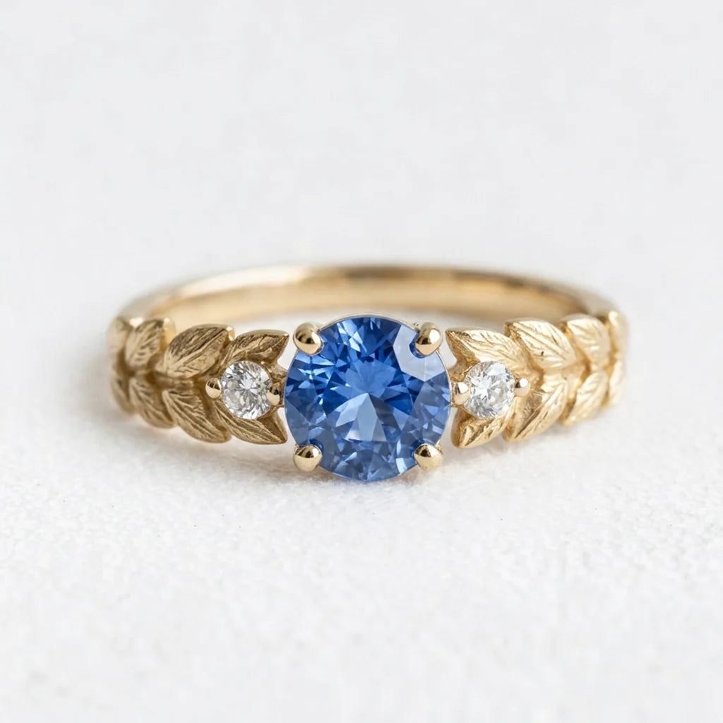 Iris’s Twilight | Round Blue Sapphire Solitaire Engagement Ring