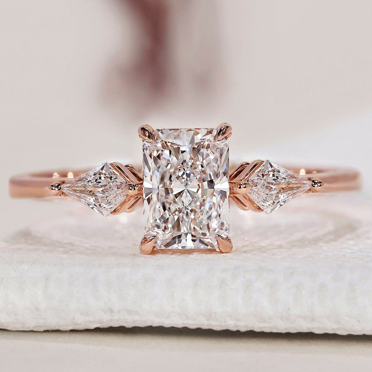 3 Stone Ring With Radiant and Kite Cut Diamonds
