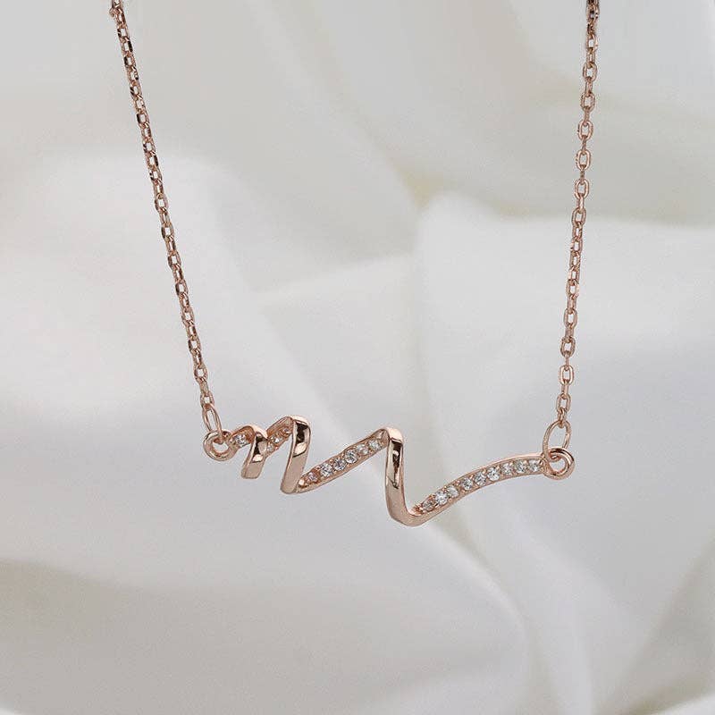 Ocean Sea Wave Beach Pendant Necklace in 925 Sterling Silver: Gold
