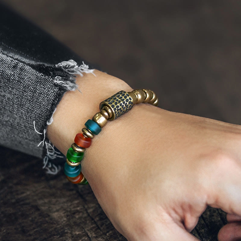 Fortune Jewel Tibetan Colorful Glass Beads Copper Wealth Bracelet