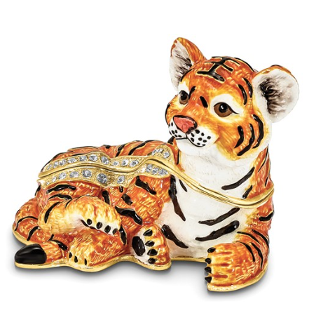 Bejeweled "Tonda" Young Tiger Trinket Box with Matching Necklace