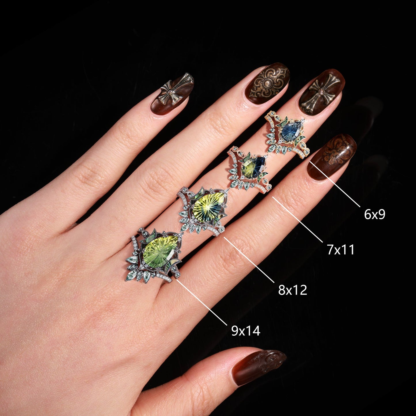 Crescent Moon 'Ultra Galaxy' - Fantasy Carved Pear Lab Pink Sapphire Engagement Ring Set 2pcs