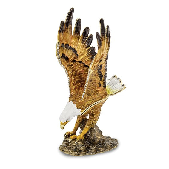 Luxury Giftware Gold-tone Enameled "Majestic" Gliding Bald Eagle Trinket Box